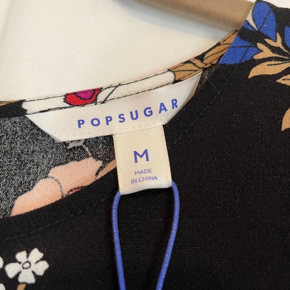 Popsugar Black Floral Tie Waist Dress NWT Size M